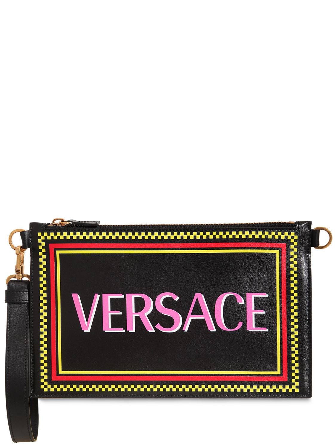 VERSACE MULTICOLOR LOGO LEATHER CLUTCH,69IGGF002-RE5NT1Q1