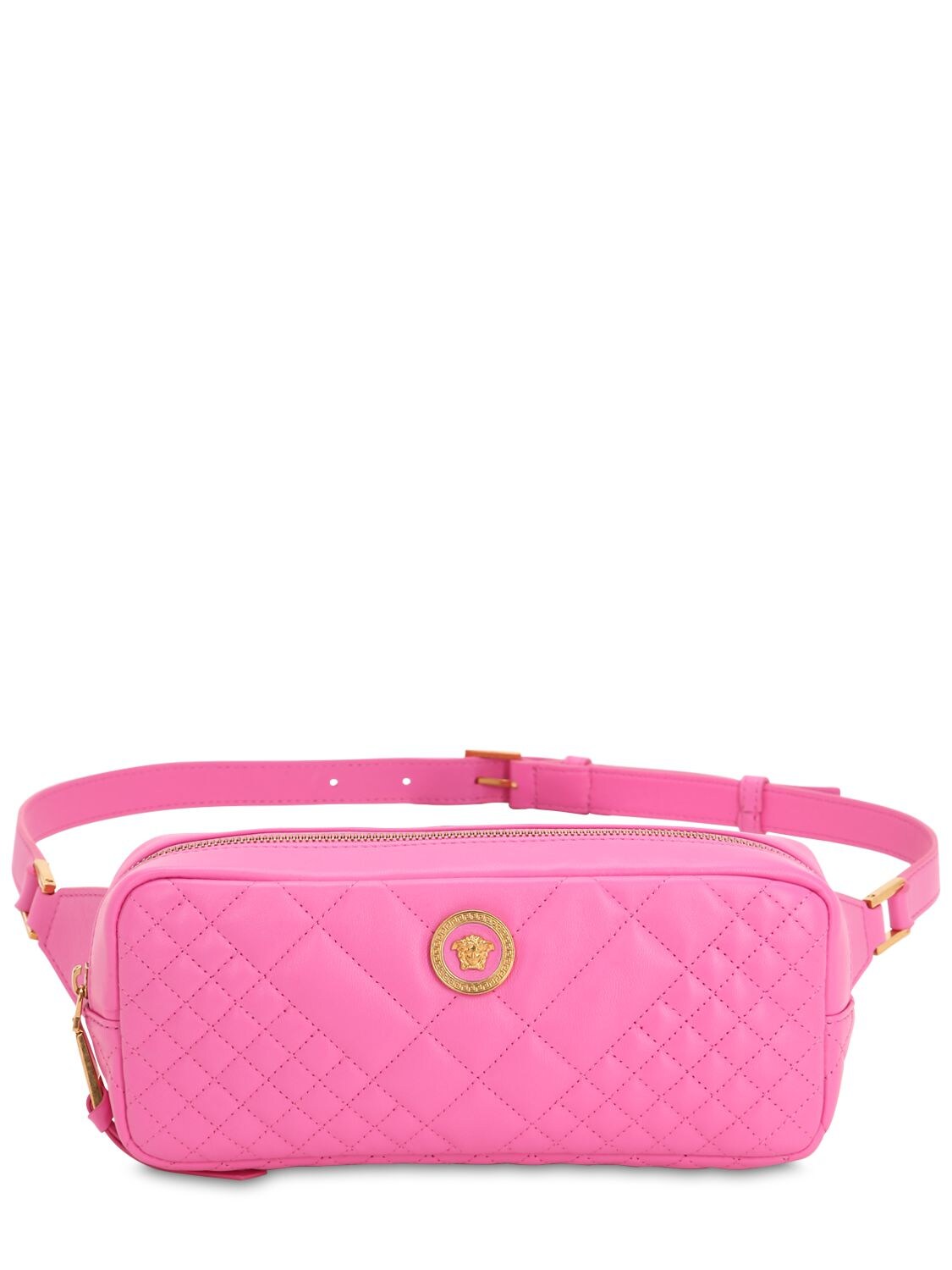 Versace Icon Quilted Leather Belt Bag In Pink