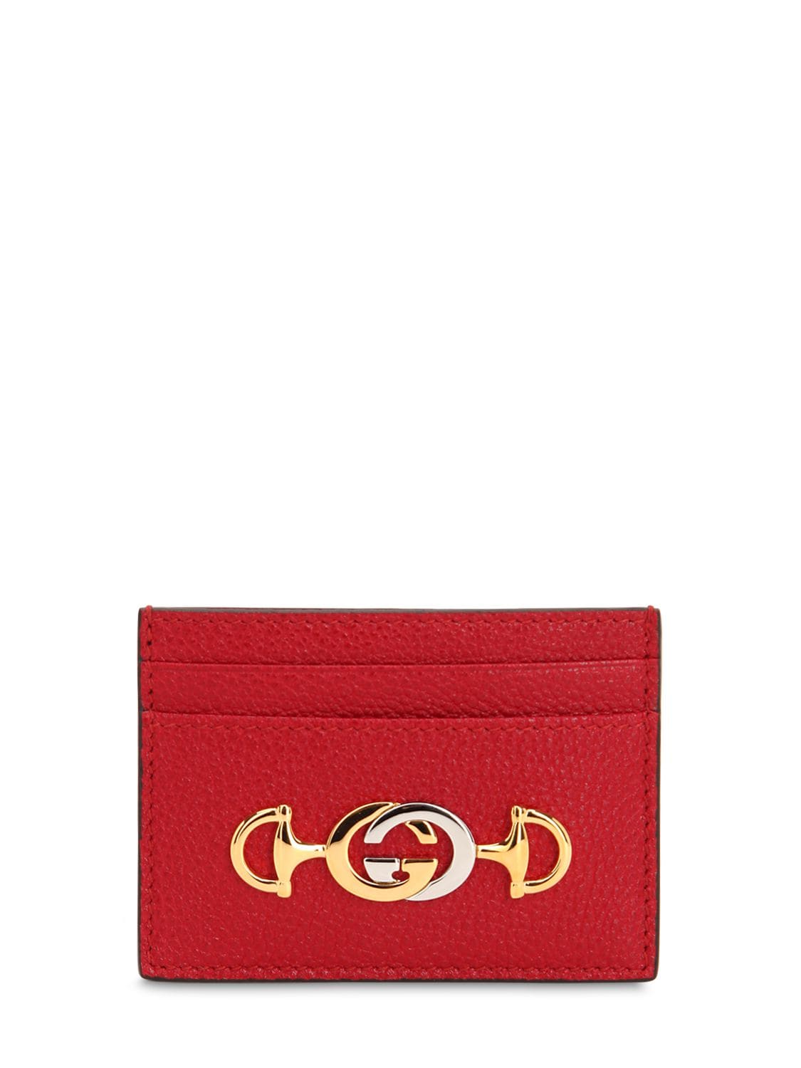 Gucci Zumi Leather Card Holder In Hibiscus Red