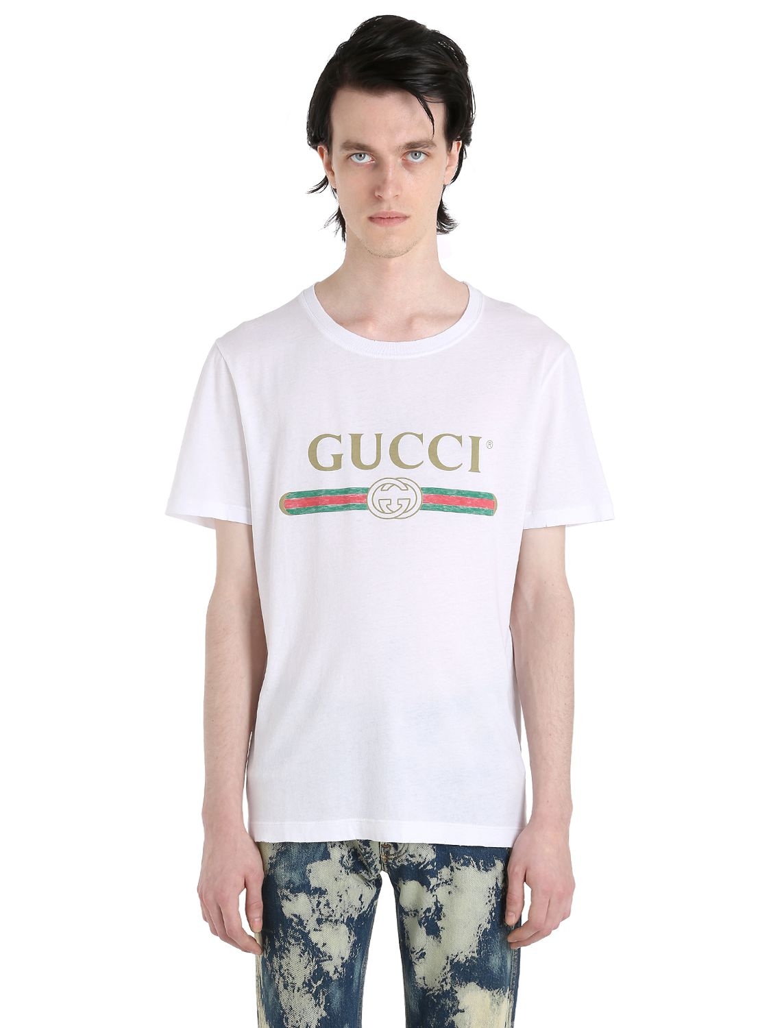 Gucci Vintage Logo Print Cotton Jersey T-shirt In 9045 White | ModeSens