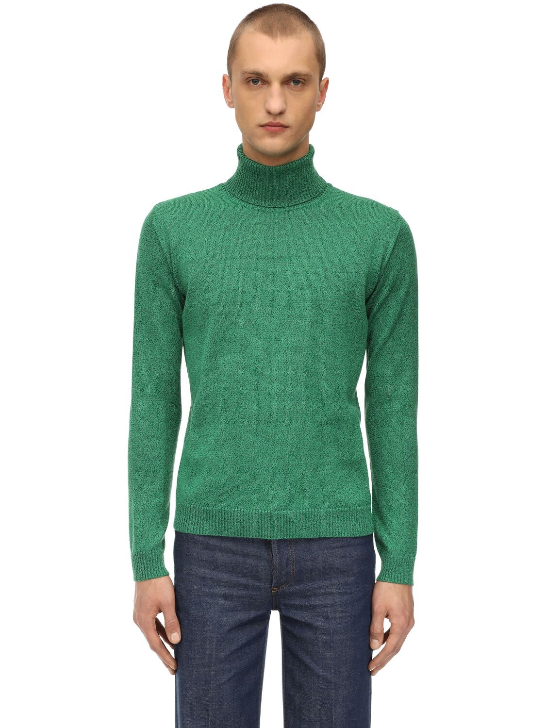 Gucci Lurex Cable Knit Turtleneck Sweater In Green
