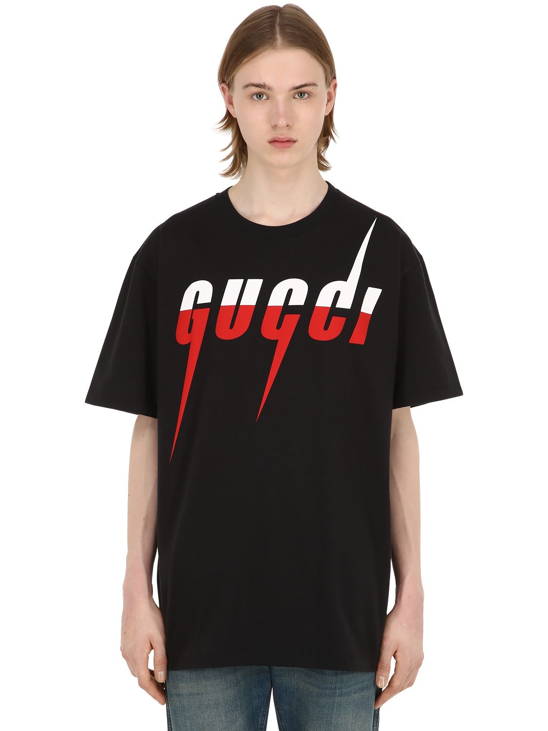 Gucci Oversize Printed Cotton Jersey T-shirt In Black | ModeSens