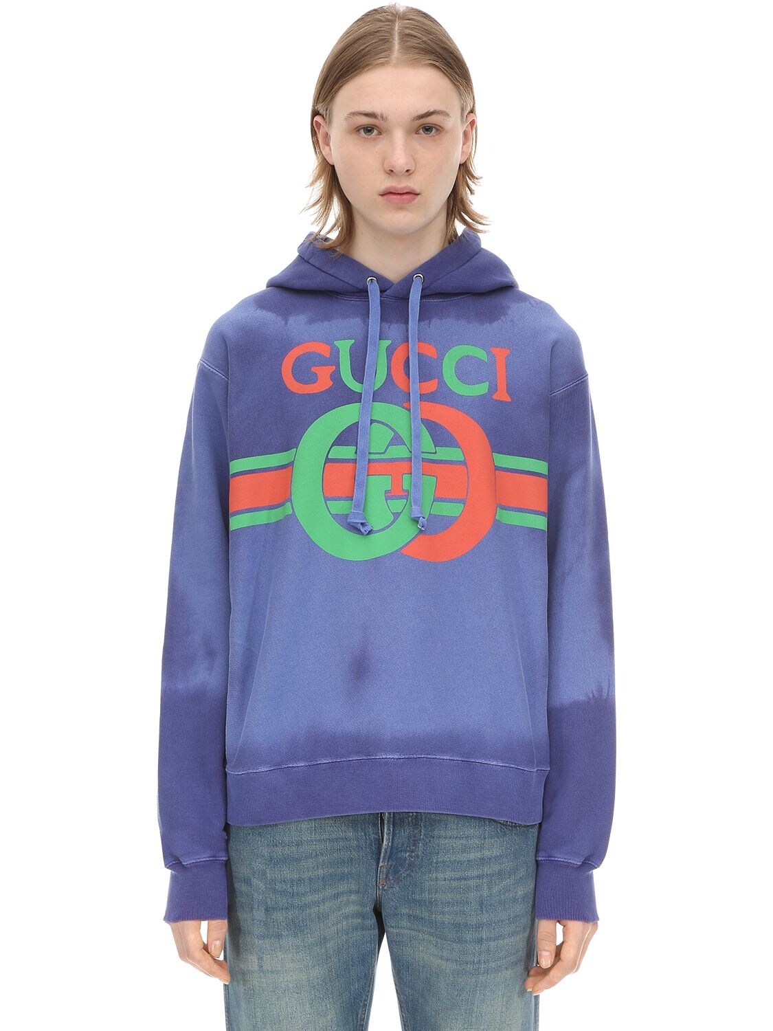 GUCCI LOGO PRINT COTTON SWEATSHIRT HOODIE,69IH0U038-NDGWNA2