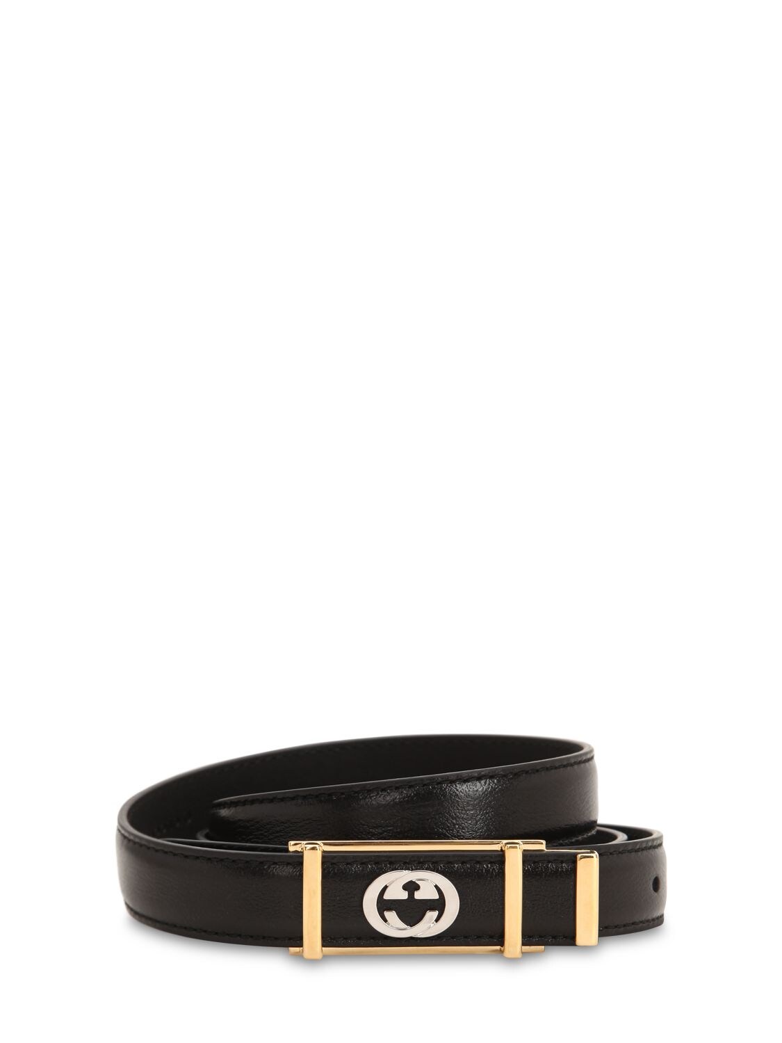 Gucci Men's Skinny Leather Belt W/ Framed Buckle In Black