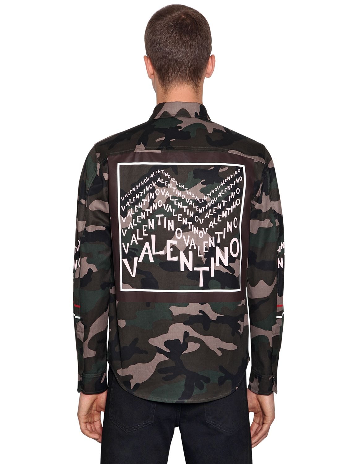 Valentino Logo Print Camouflage Jacket In Military,pink