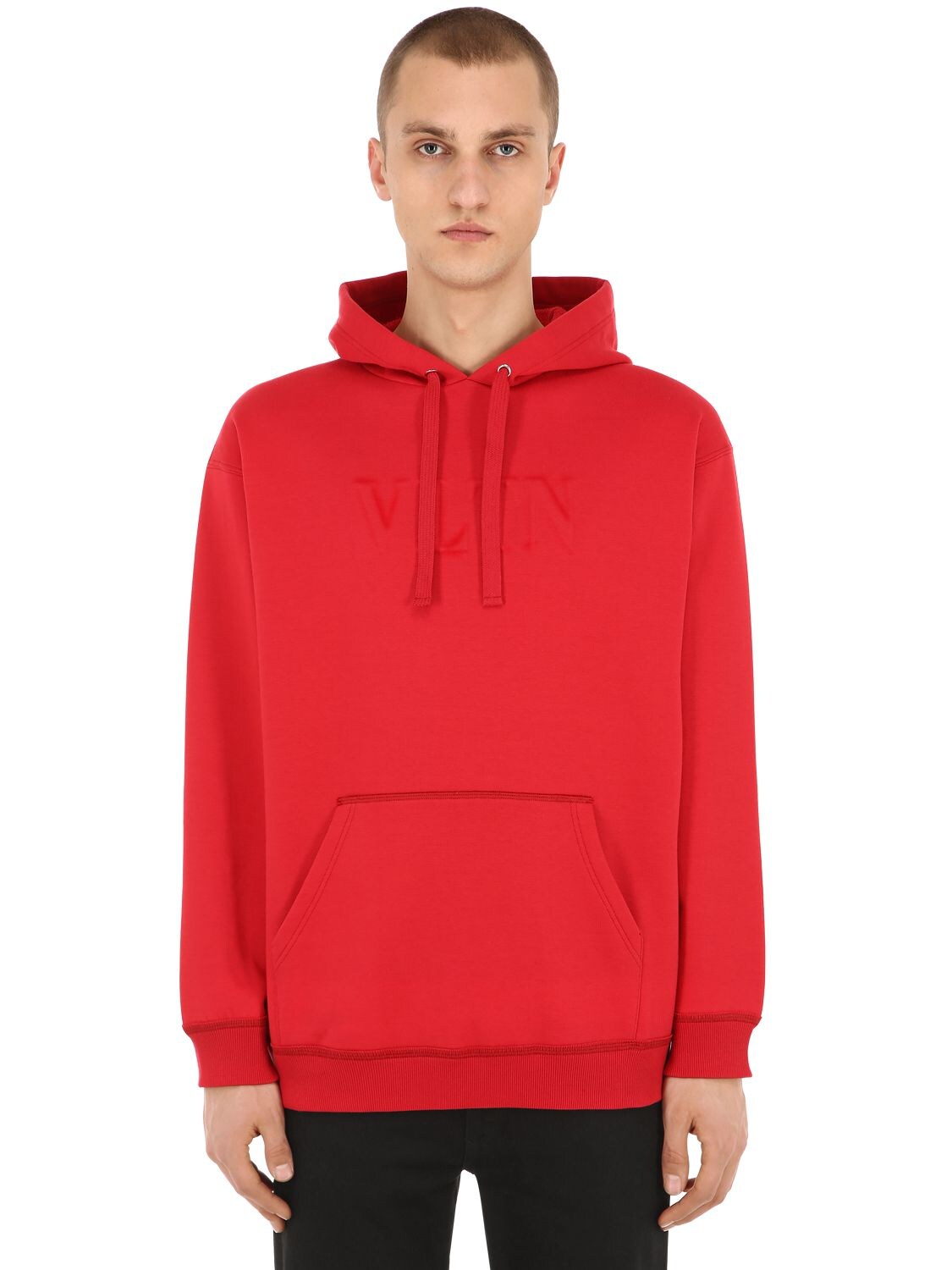 VALENTINO LOGO EMBOSSED COTTON SWEATSHIRT HOODIE,69IH0Y013-MTU30