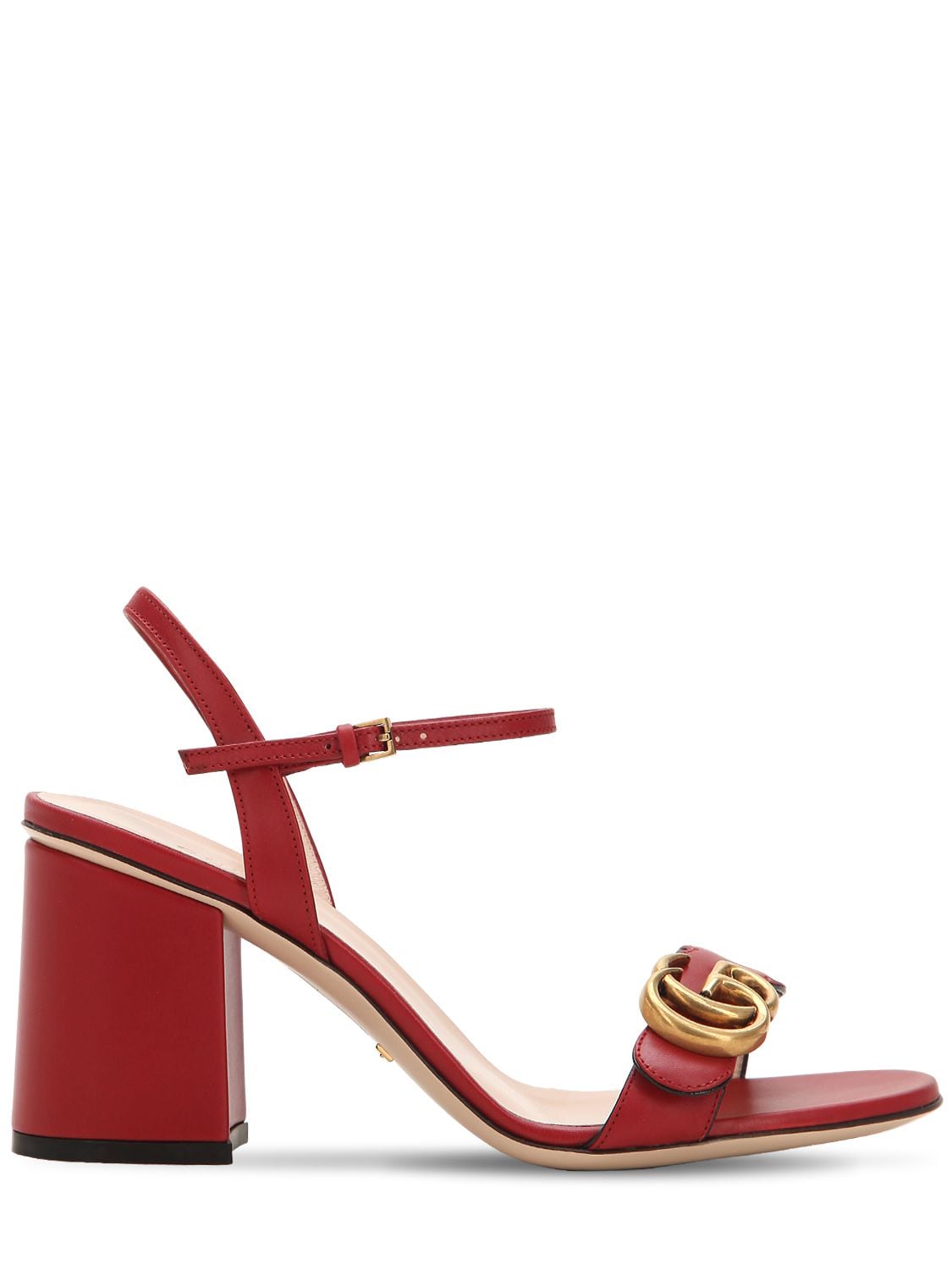 Gucci Red Leather Double G Heeled Sandals In Red
