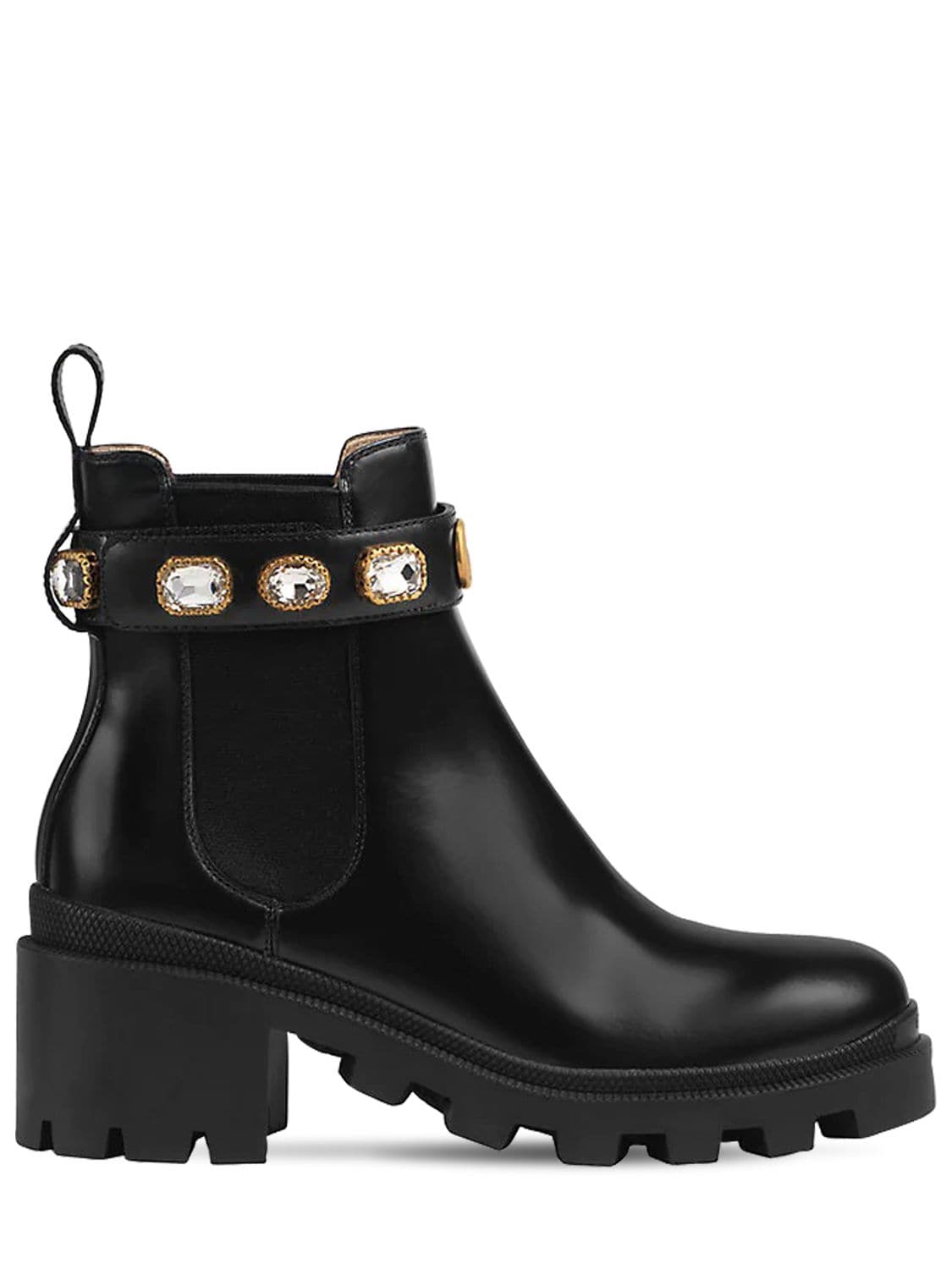 Shop Gucci 40mm Embellished Leather Boots In Black