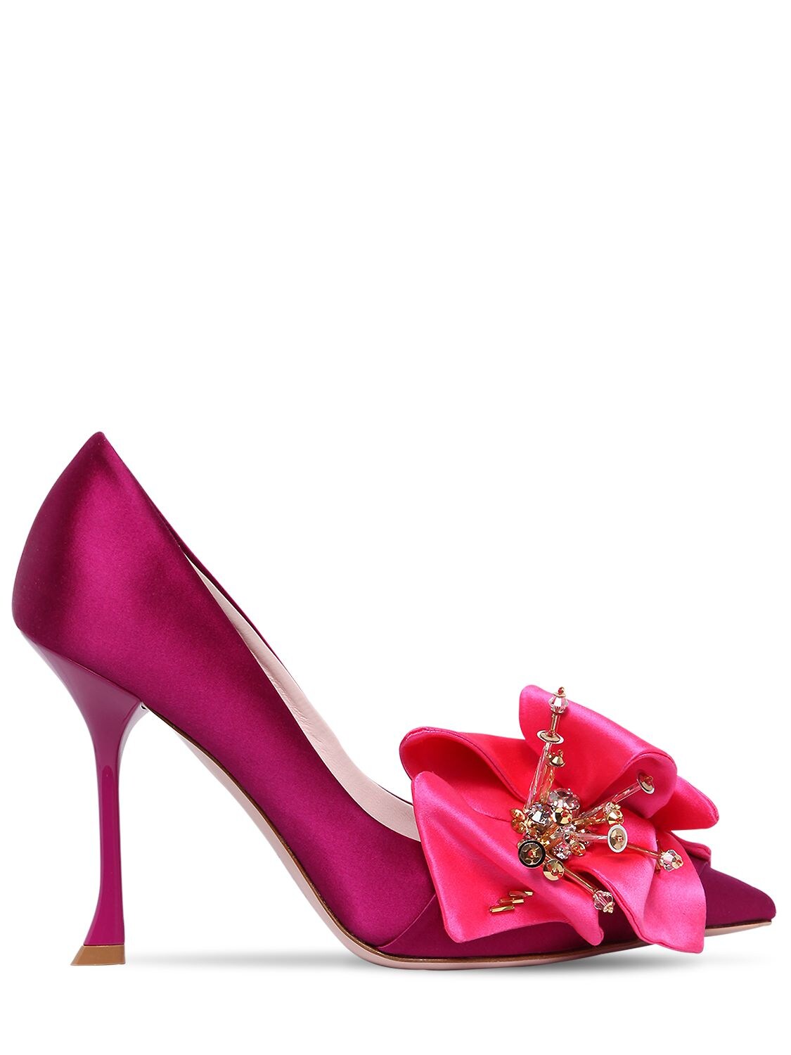 Roger Vivier 100毫米花朵装饰绸缎高跟鞋 In Fuchsia,pink