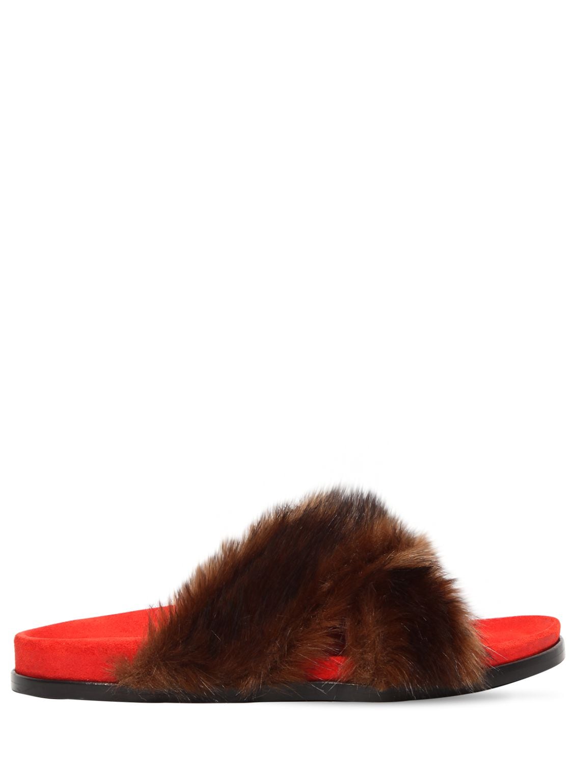 Avec Modération 20mm Faux Fur Slide Sandals In Brown,orange