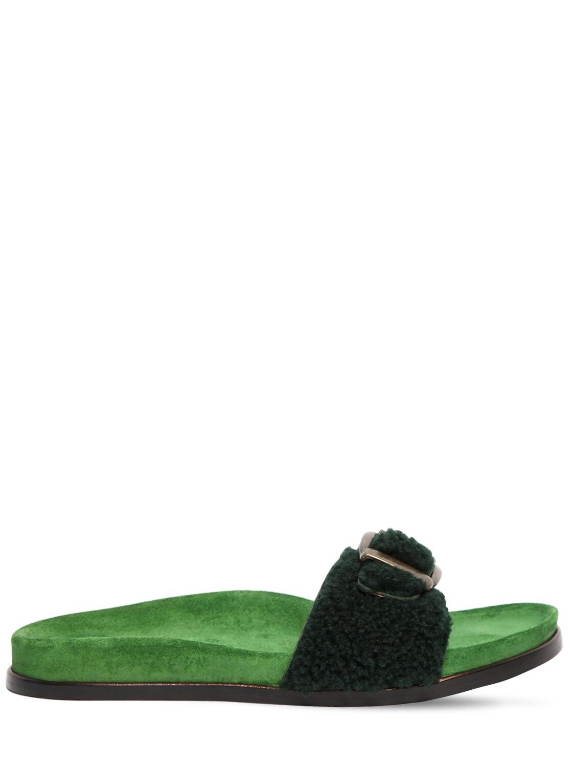 Avec Modération 20mm Shearling Slide Sandals In Green