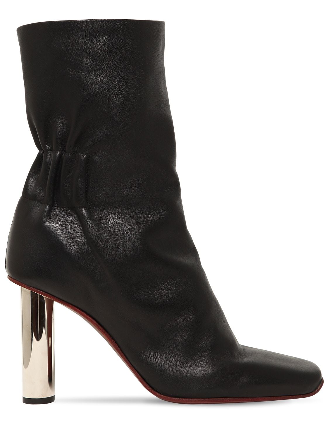 100mm Leather Ankle Boots W/ Metal Heel