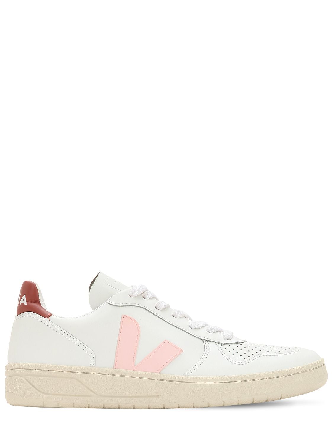 Veja 20mm V-10 Leather Trainers In White,pink