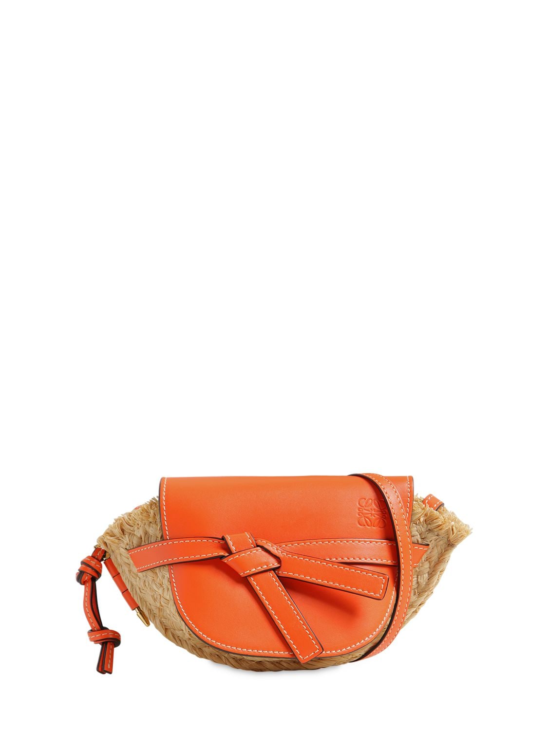 Loewe Mini Gate Raffia Shoulder Bag In Orange