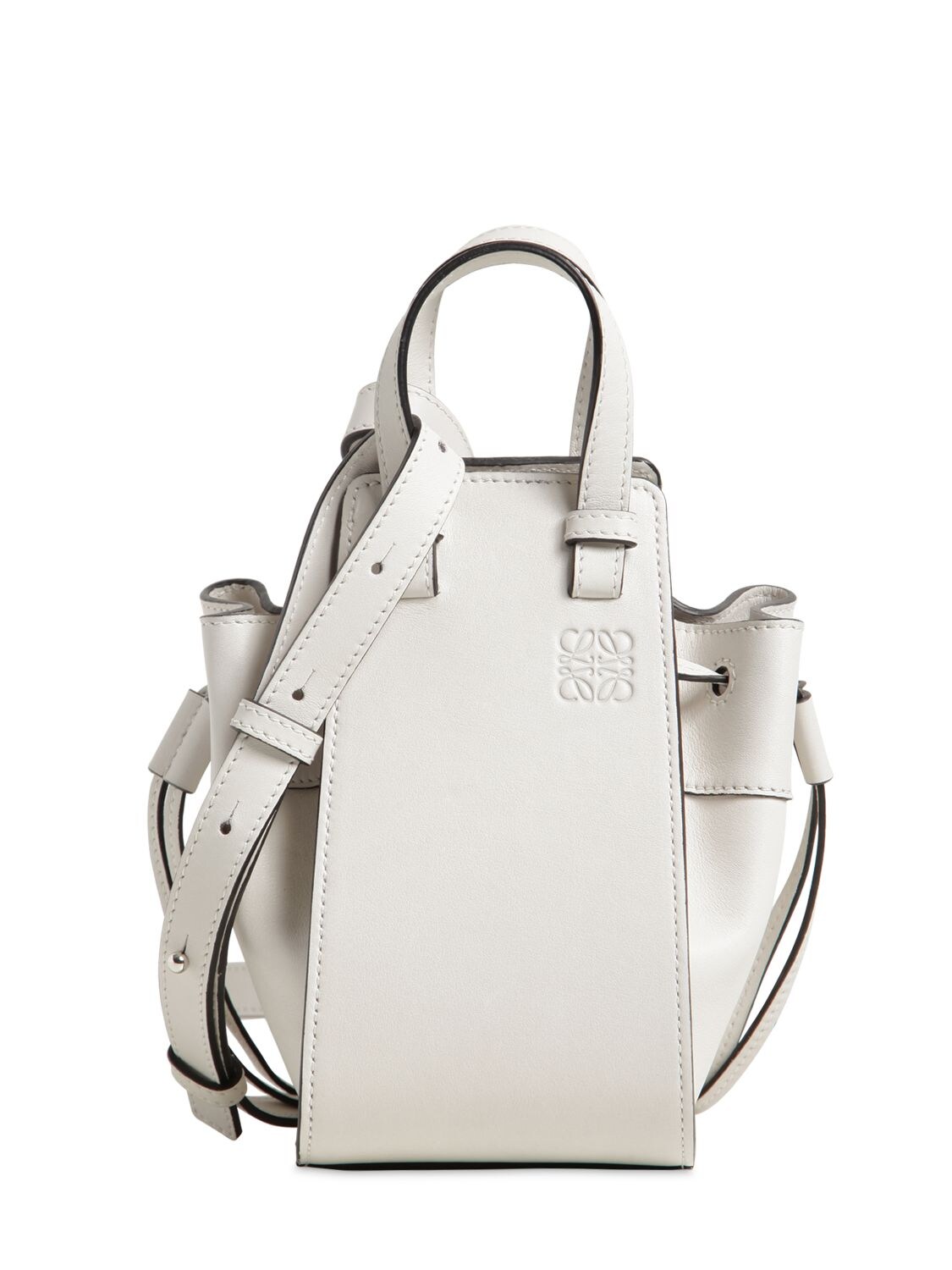 Loewe Mini Hammock Leather Shoulder Bag In Soft White