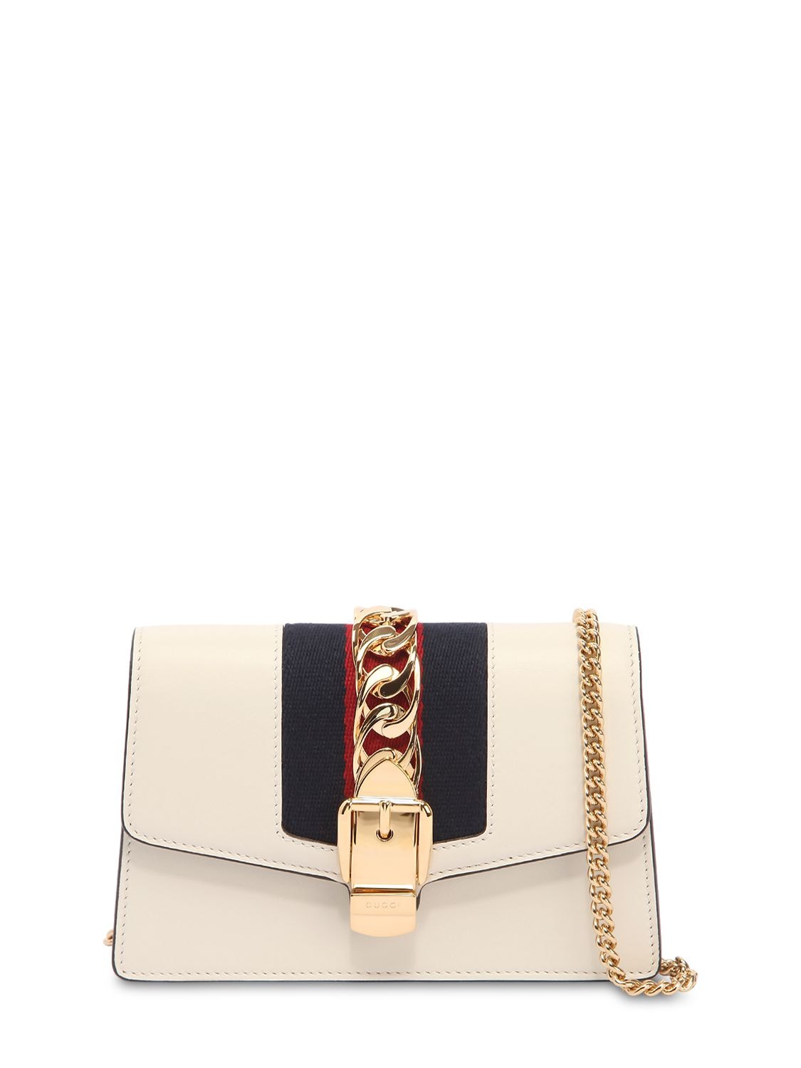 Gucci Super Mini Sylvie Leather Shoulder Bag In White