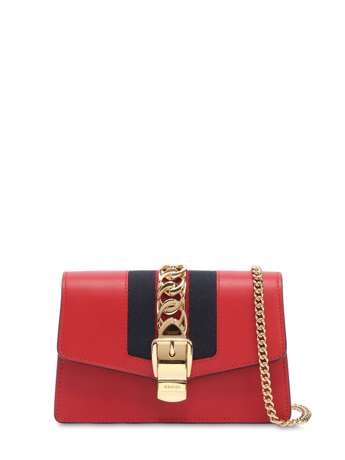 Gucci Super Mini Sylvie Leather Shoulder Bag In Red