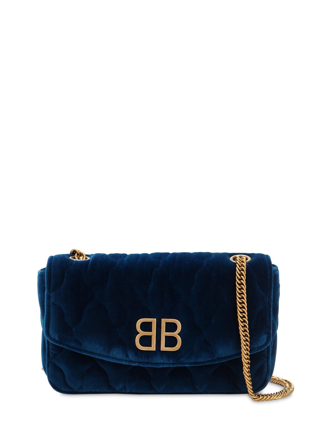 Balenciaga BB Wallet on Chain Quilted Velvet Small Blue Bag. M