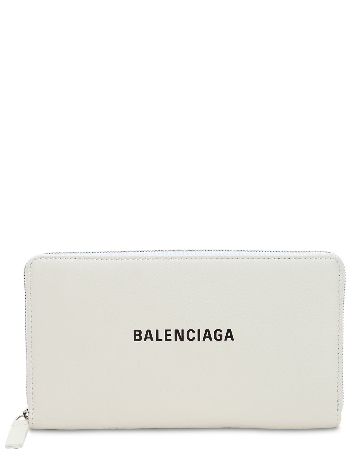 Balenciaga Zip Round Leather Wallet In White