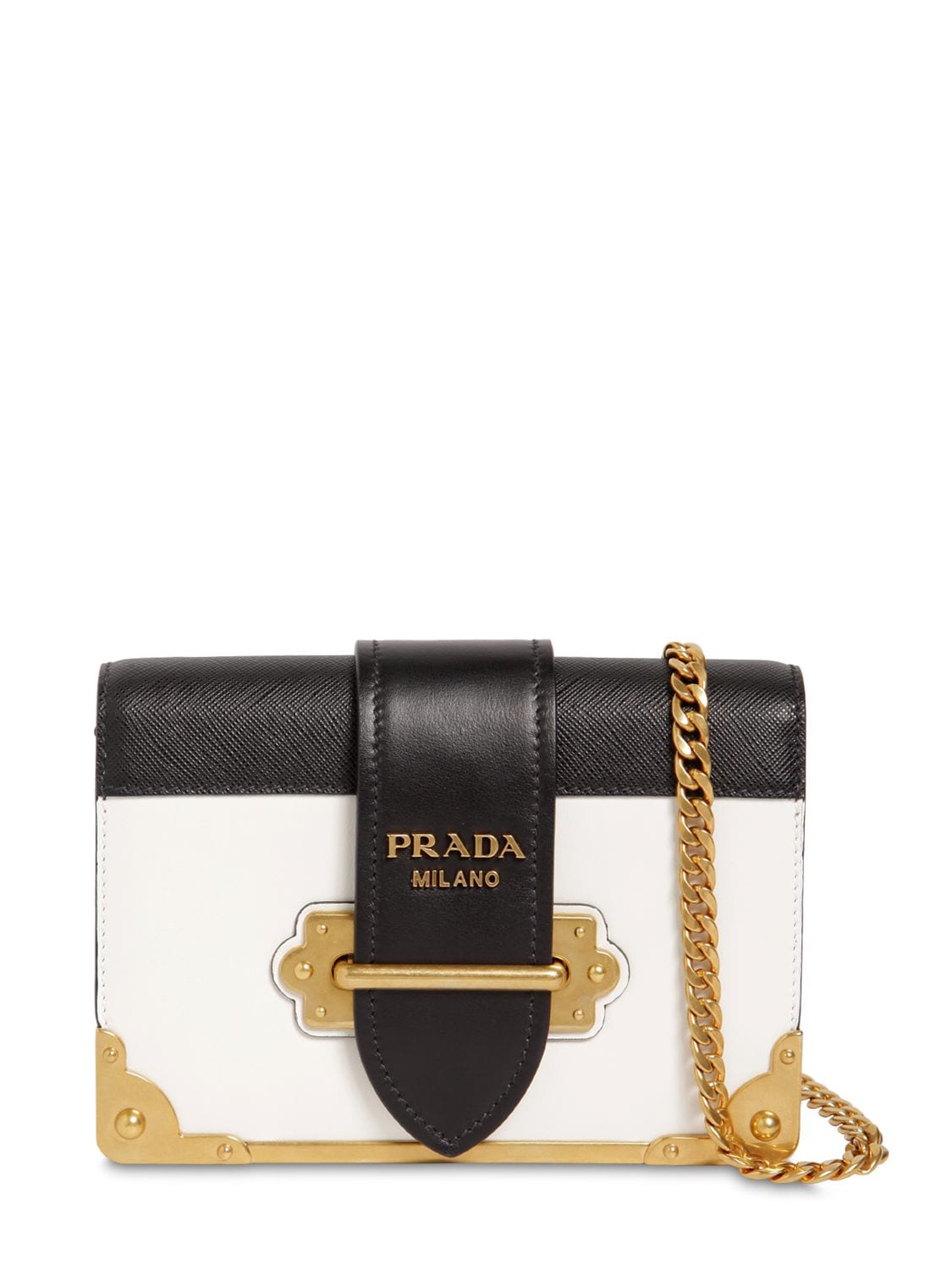 Prada Small Cahier Leather Shoulder Bag In White,black