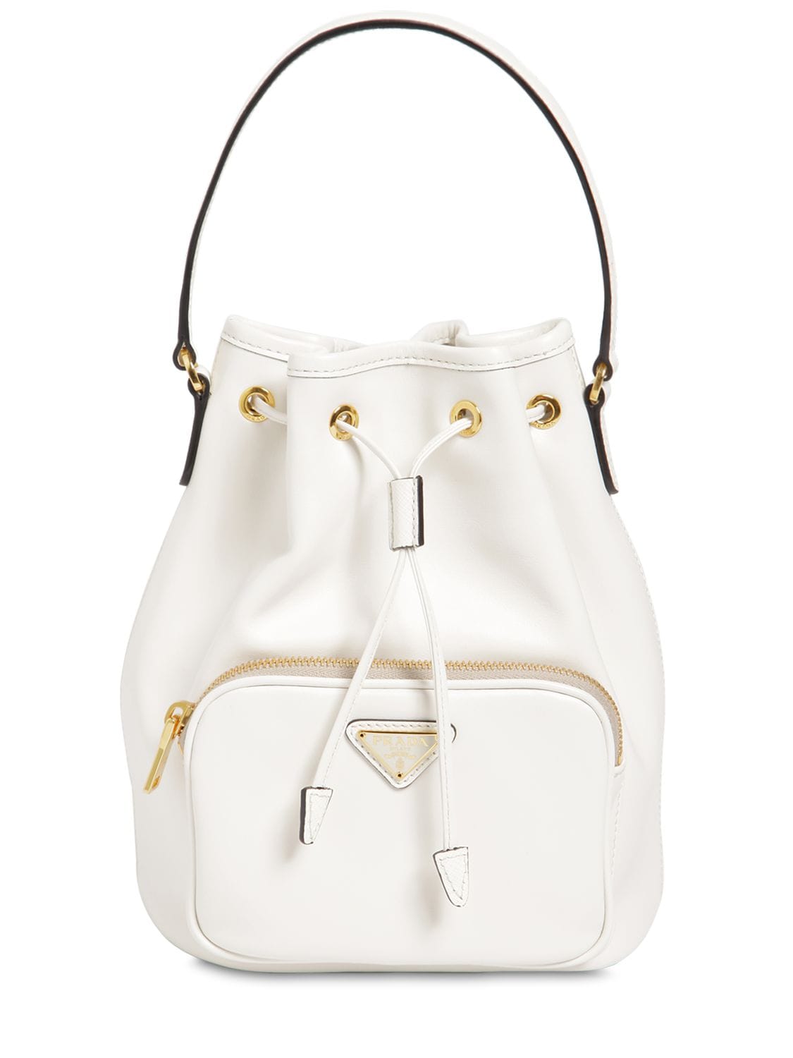 Prada Saffiano & City Leather Bucket Bag In White