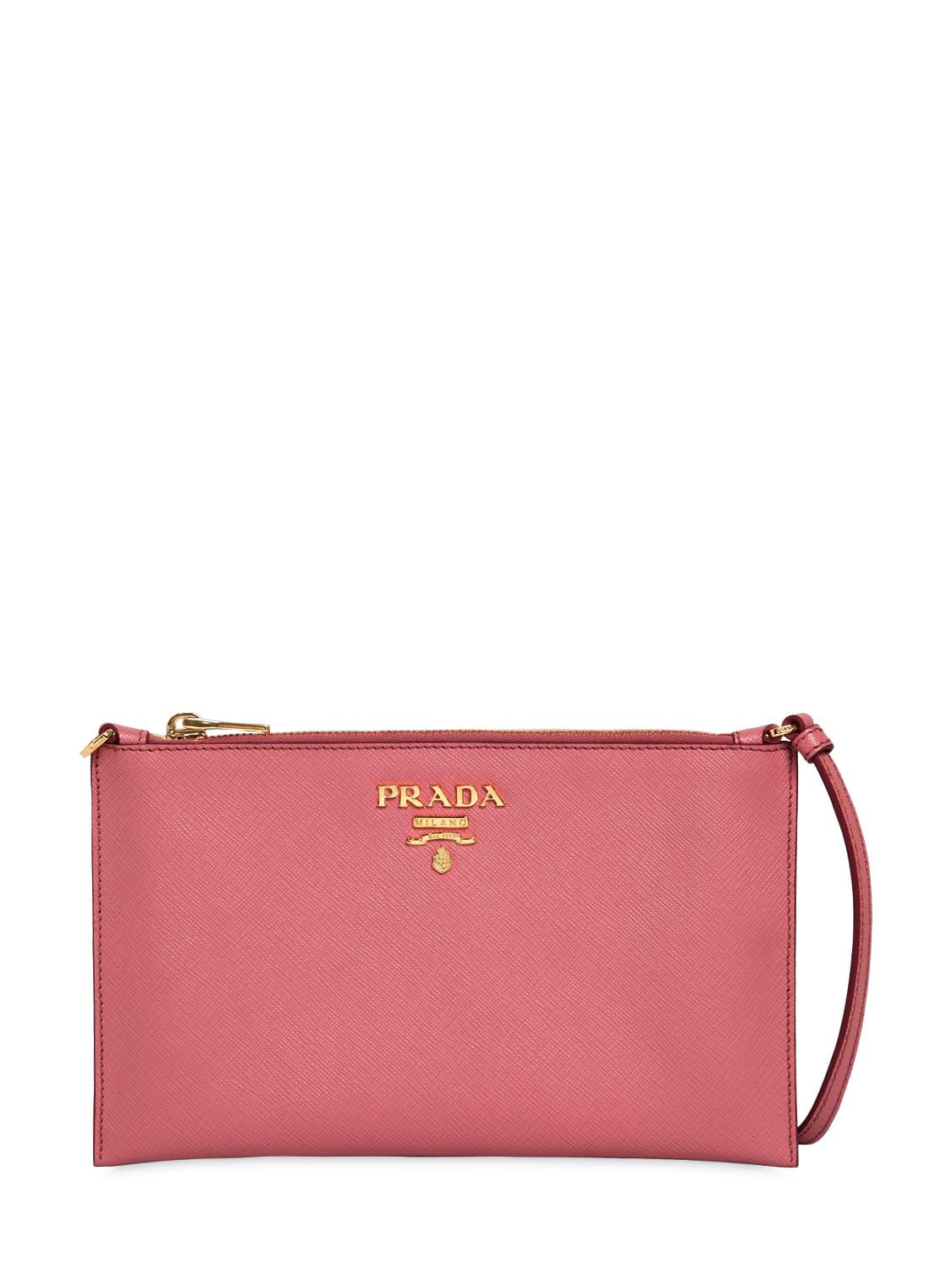 Prada Saffiano Leather Flat Shoulder Bag In Pink