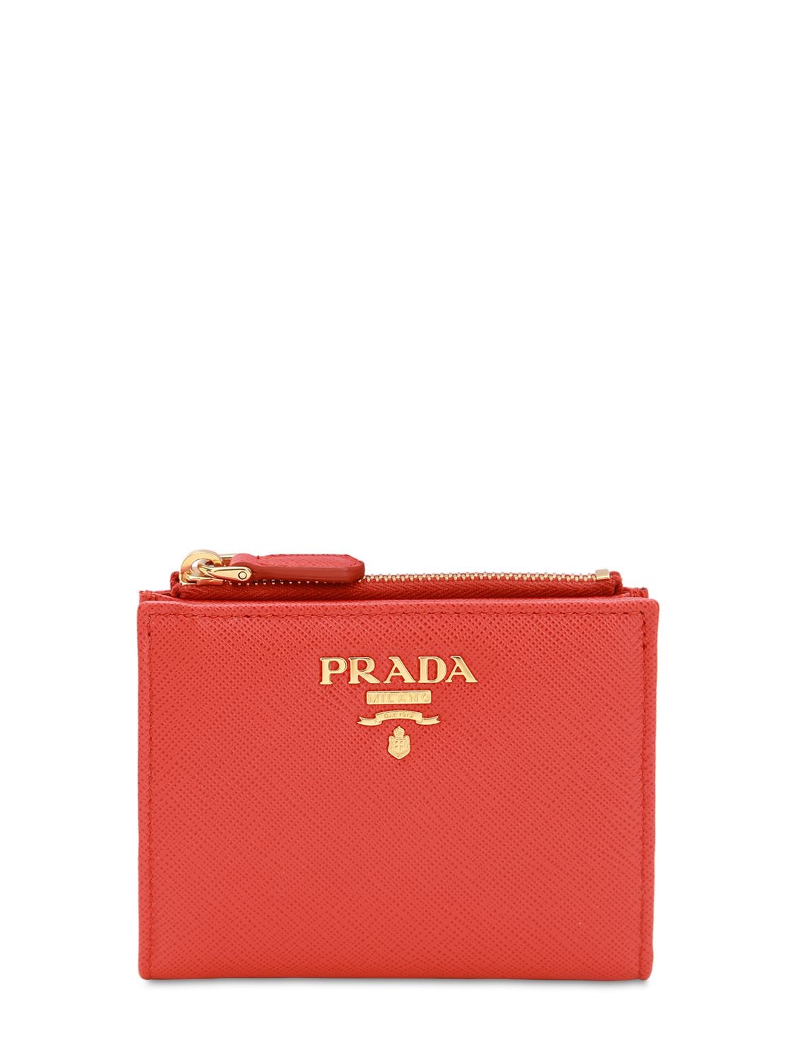 Prada Saffiano Leather Wallet In Orange