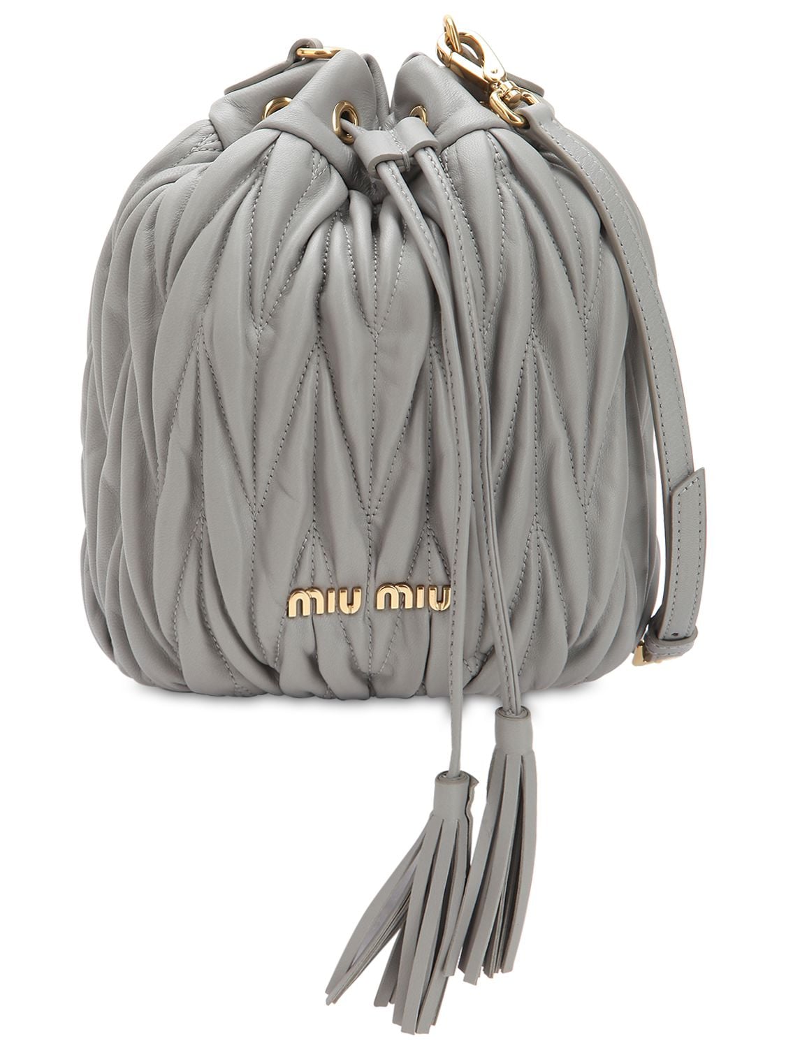 Miu Miu Quilted Leather Bucket Bag In Grey