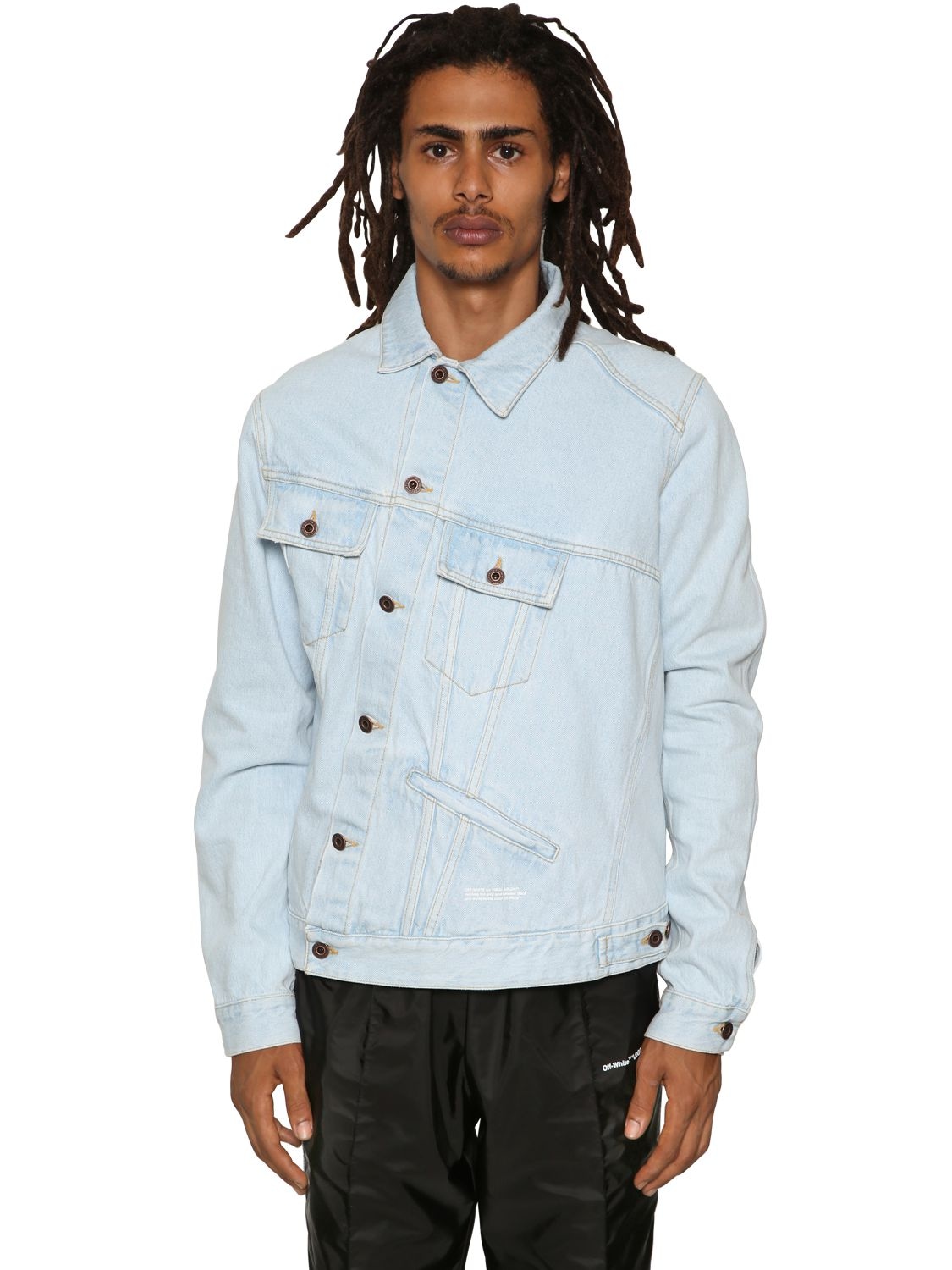 Off-white Asymmetric Cotton Denim Jacket In Light Blue | ModeSens