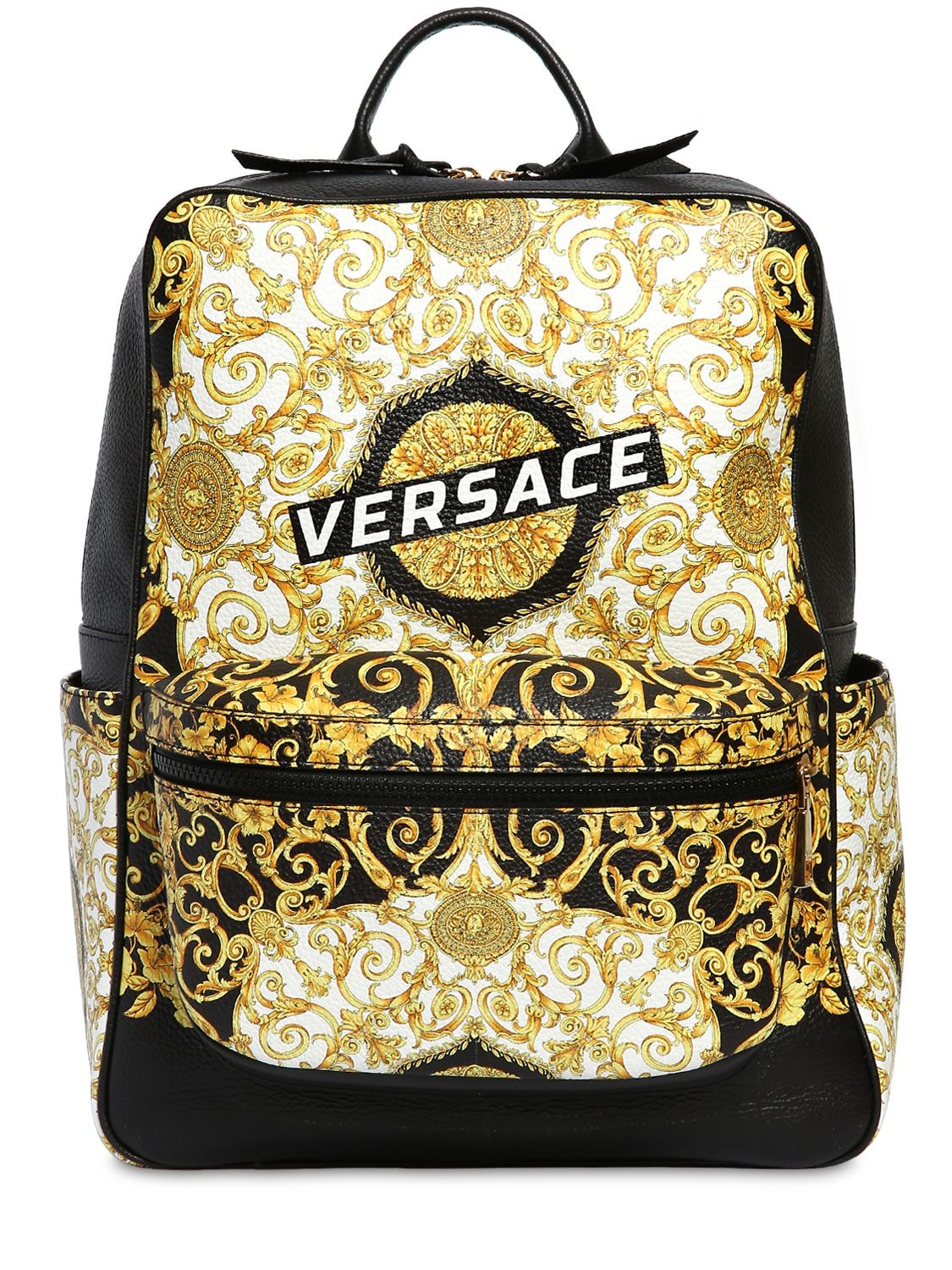 VERSACE LOGO BAROQUE PRINT LEATHER BACKPACK,69IJS1001-RE1ST0G1