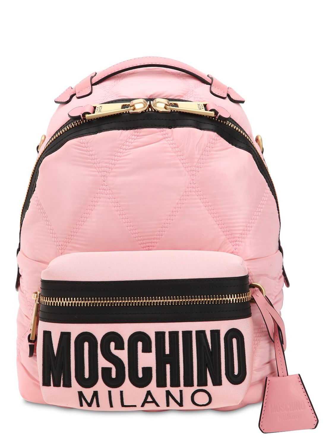 MOSCHINO LOGO EMBOSSED QUILTED BACKPACK,69IL0M005-MTIYMW2