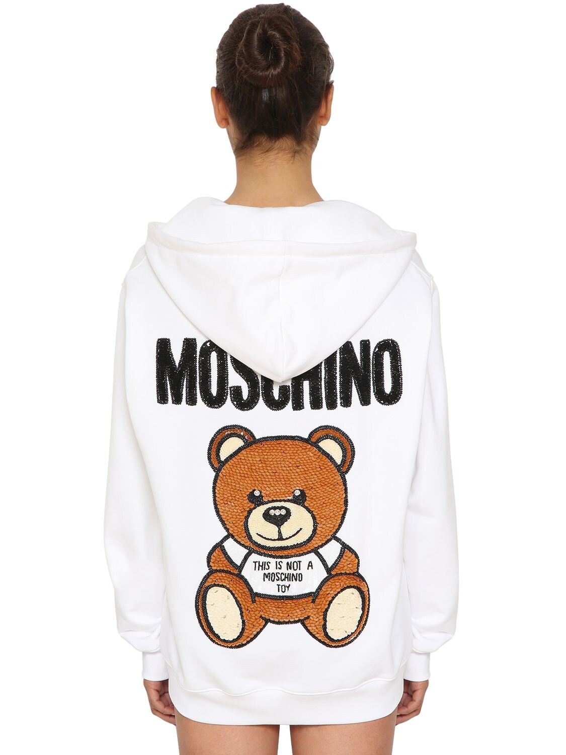 Moschino Logo Zip-up Cotton Sweatshirt Hoodie In White