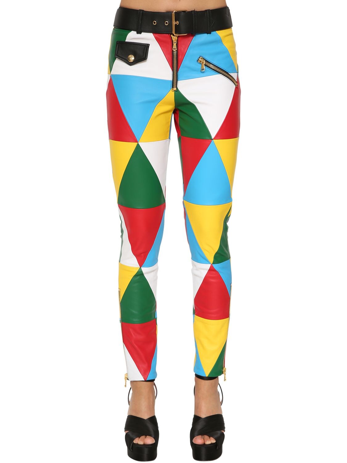 Moschino 多色皮革裤子 In Multicolor