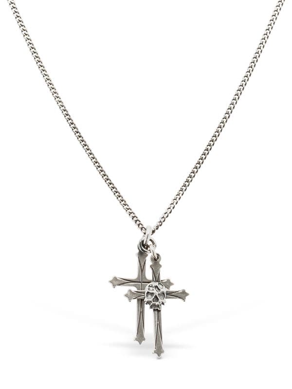 Emanuele Bicocchi Double Cross & Skull Necklace In Silver