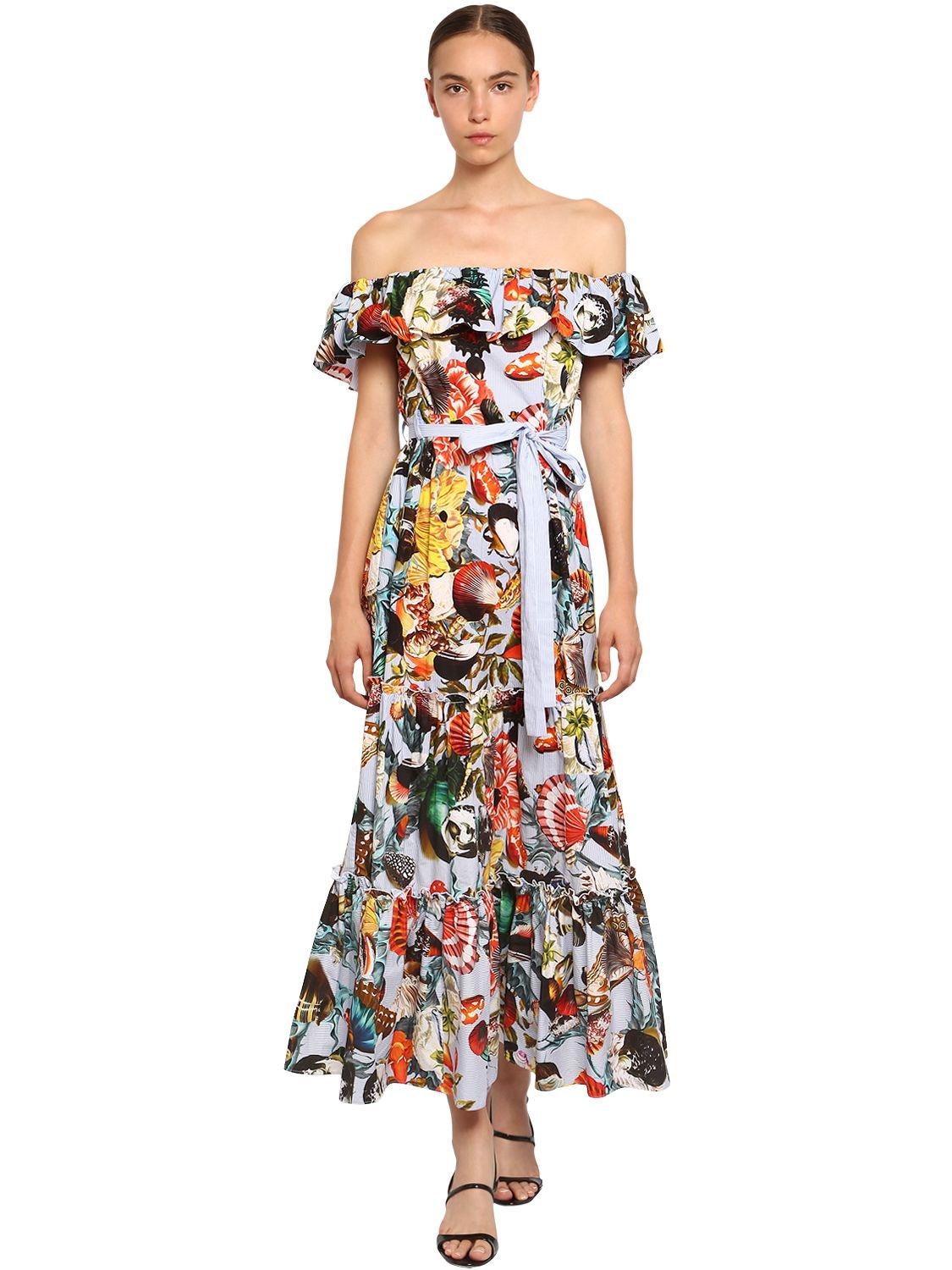 MARY KATRANTZOU SHELL PRINT COTTON POPLIN DRESS,69IL52007-MDA5IEJMVUUGU0HFTEXT0