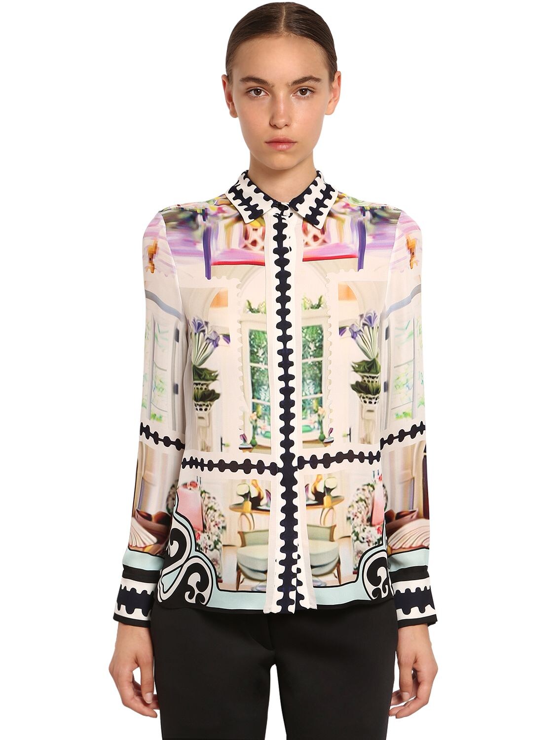 Mary Katrantzou Printed Silk Georgette Shirt In Multicolor
