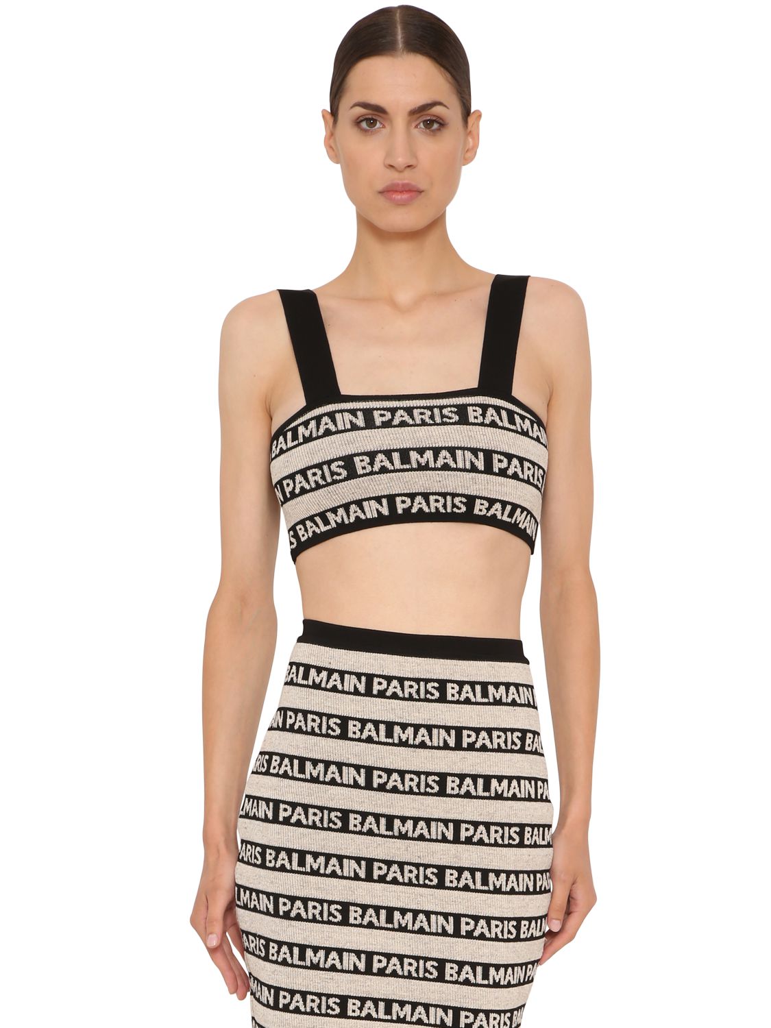 knit balmain logo crop top