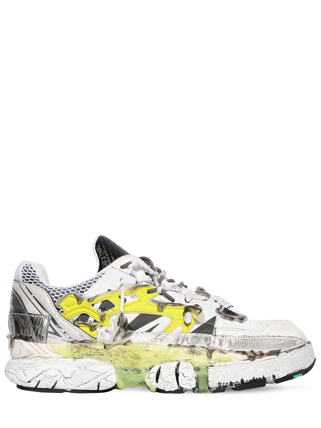 Maison Margiela Fusion Leather & Mesh Low Top Sneakers In Bianco | ModeSens