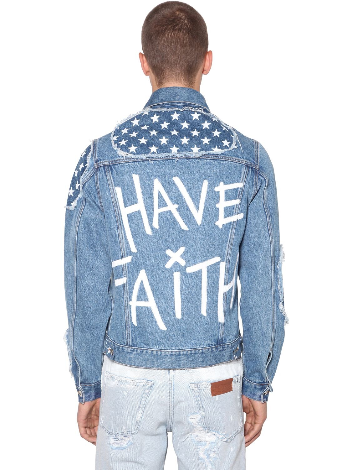 Faith Connexion Printed Cotton Denim Jacket In Indigo