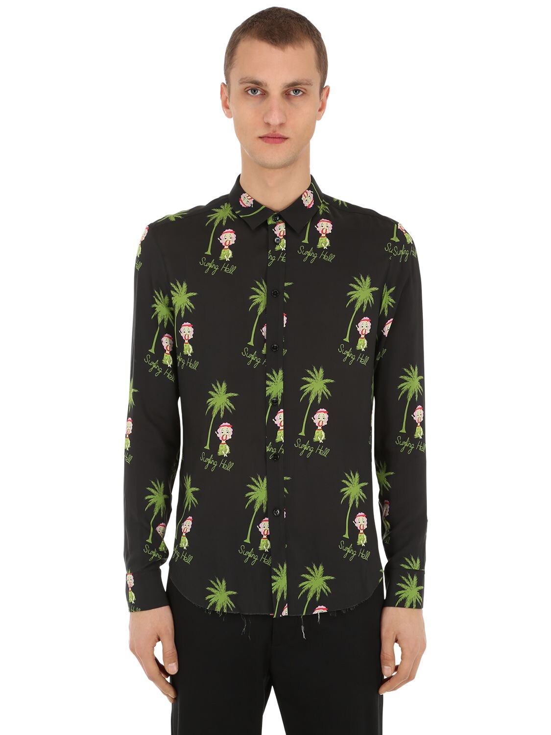 Palm Print Viscose Poplin Shirt