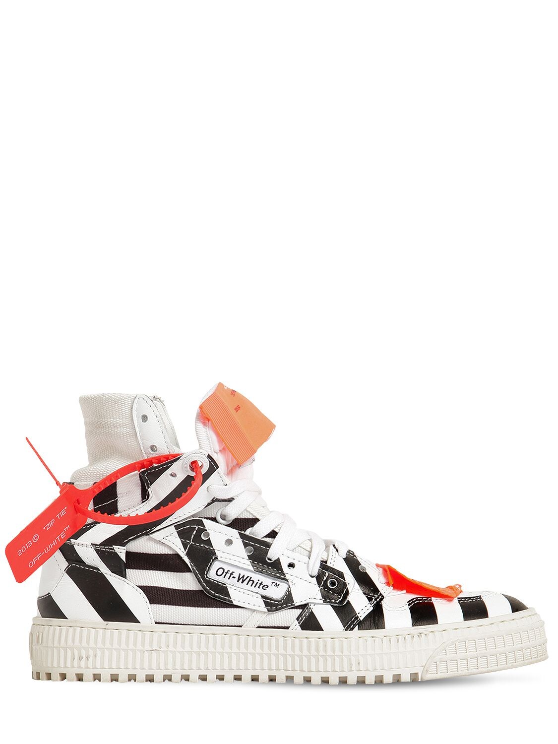 Off-white 20mm Off-court Striped Leather Sneakers In Black/white