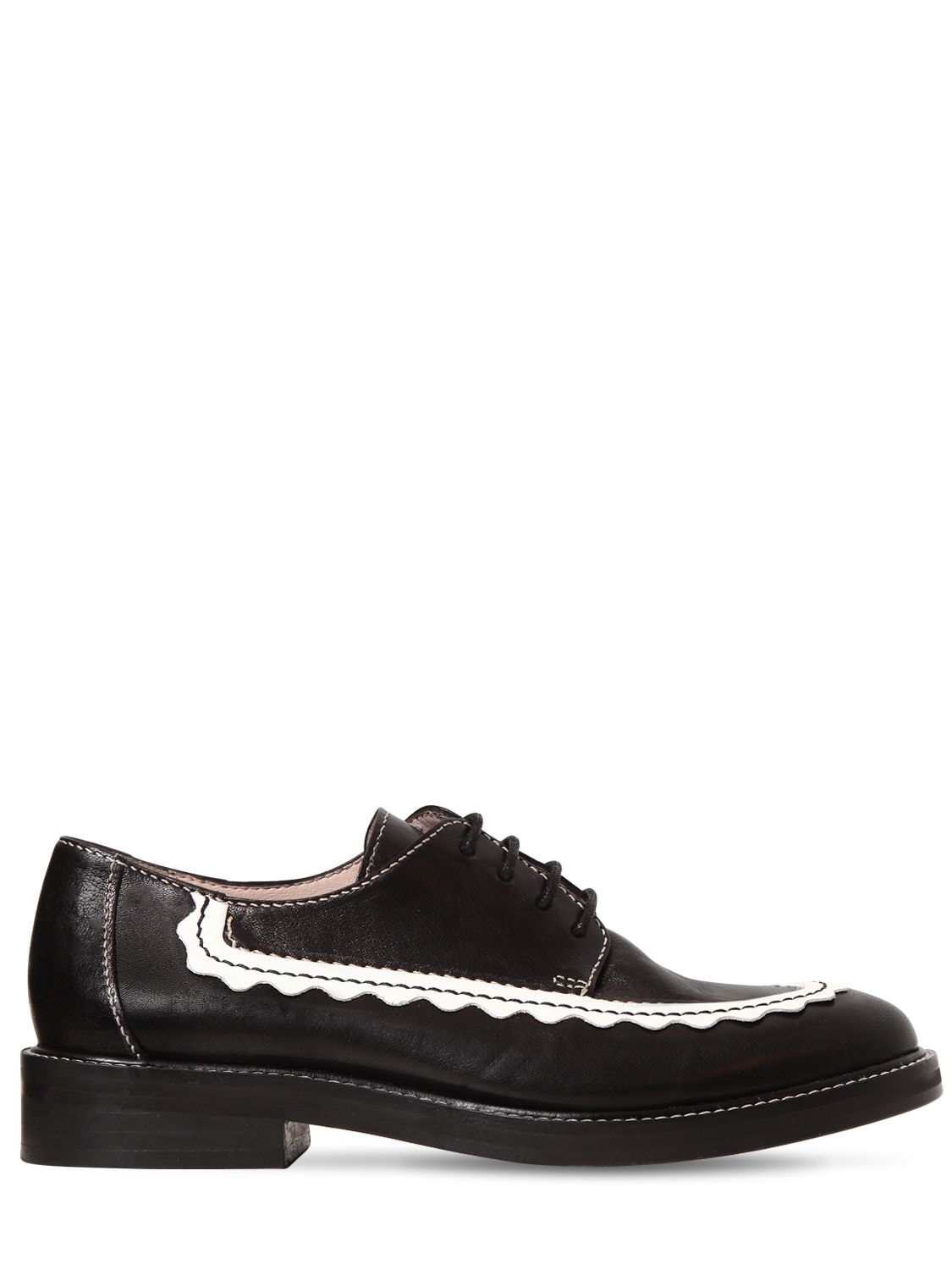 Alexa Chung Ac-30 Scallop-edge Leather Derby Shoes In Black,off White