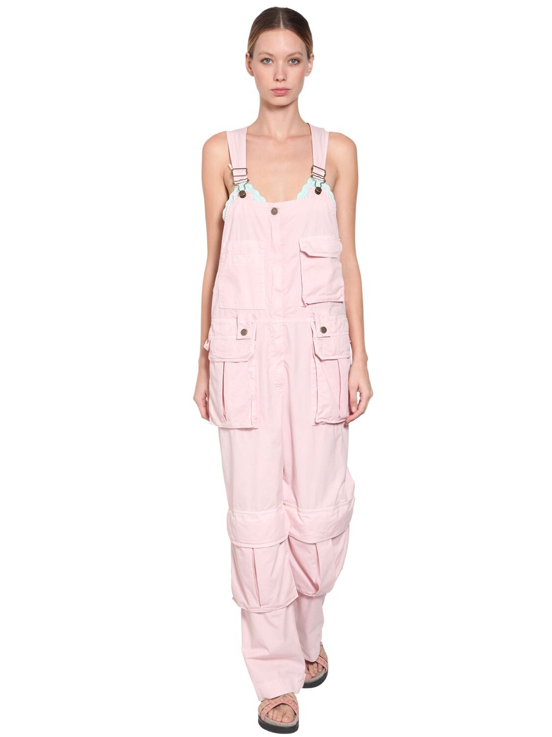 Alberta Ferretti Cotton Denim Jumpsuit In Pink