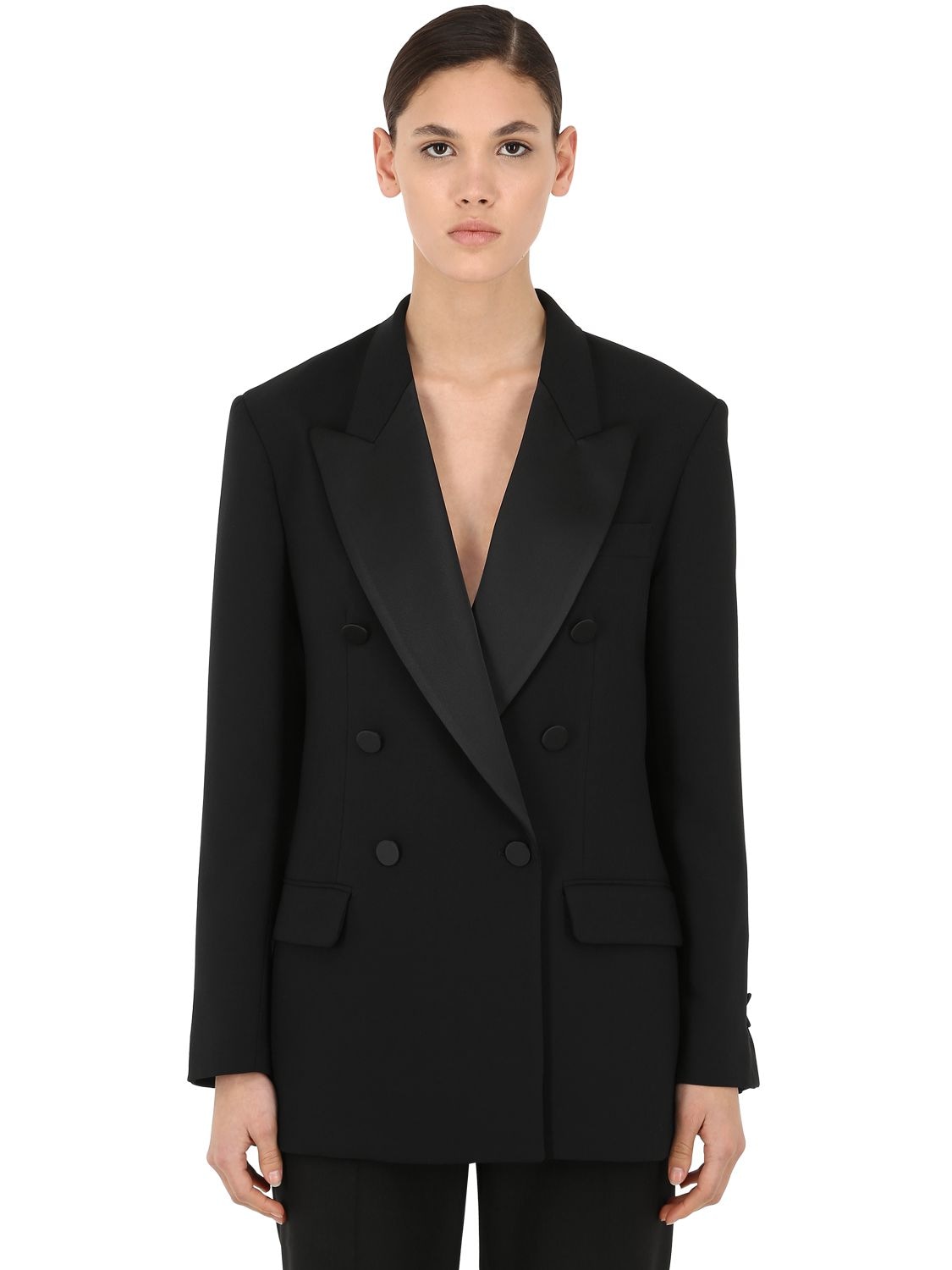 Msgm Double Breasted Crepe Jacket In Black