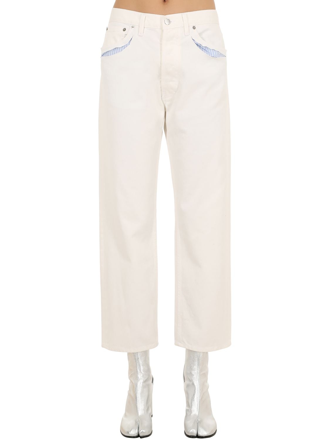 Maison Margiela Cotton Denim Jeans  W/ Cut Outs In White