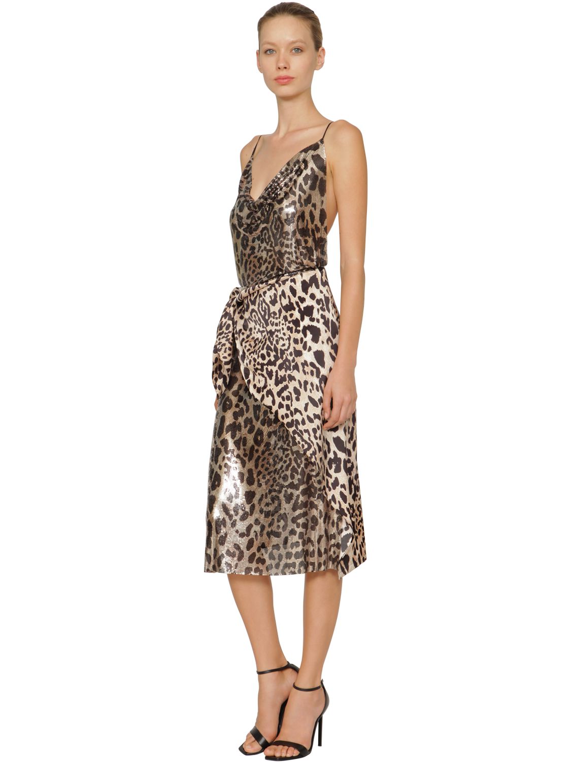 メッシュ&サテン レオパードミディドレス