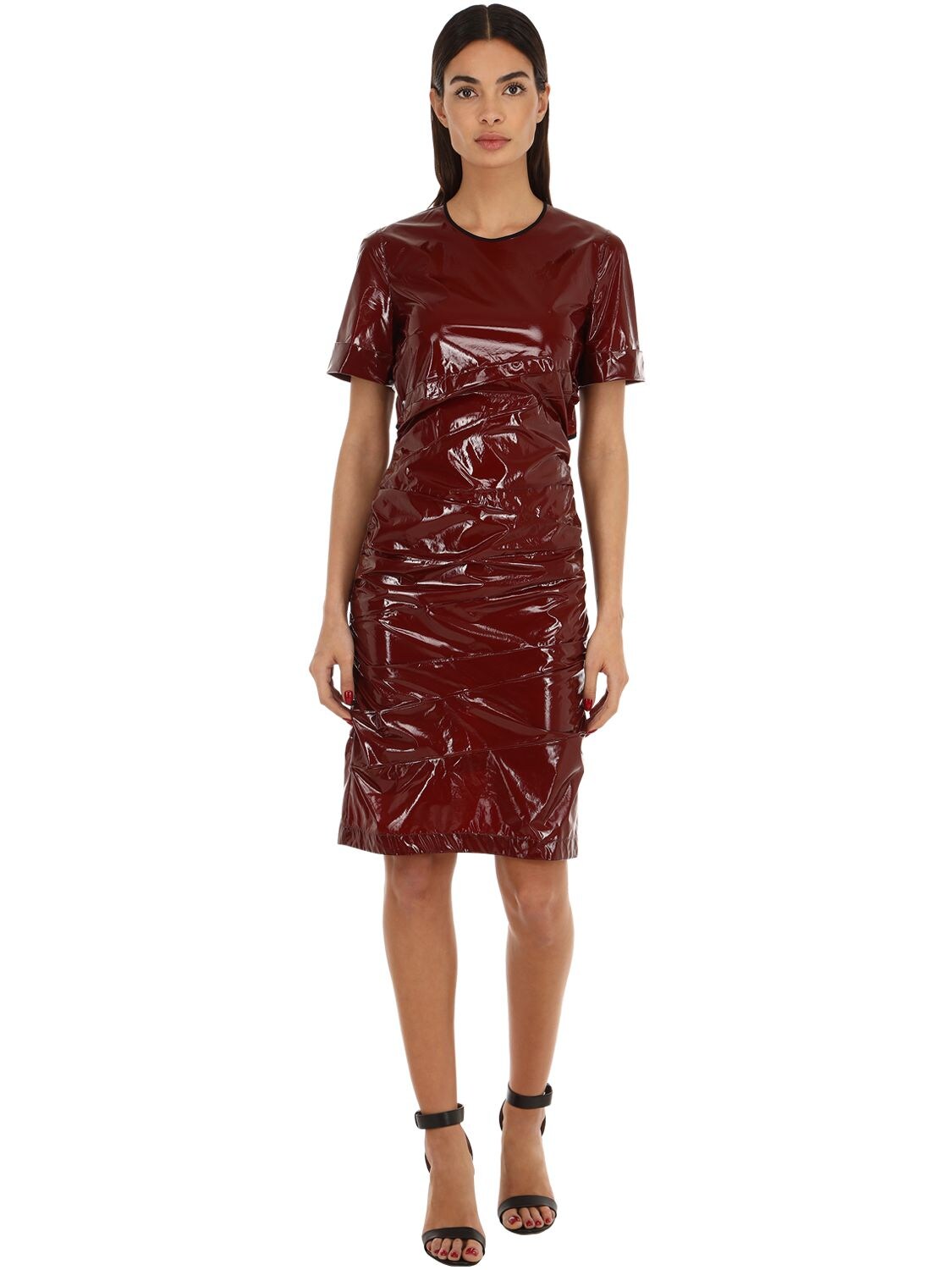 N°21 Draped Silk & Vinyl Mini Dress In Bordeaux