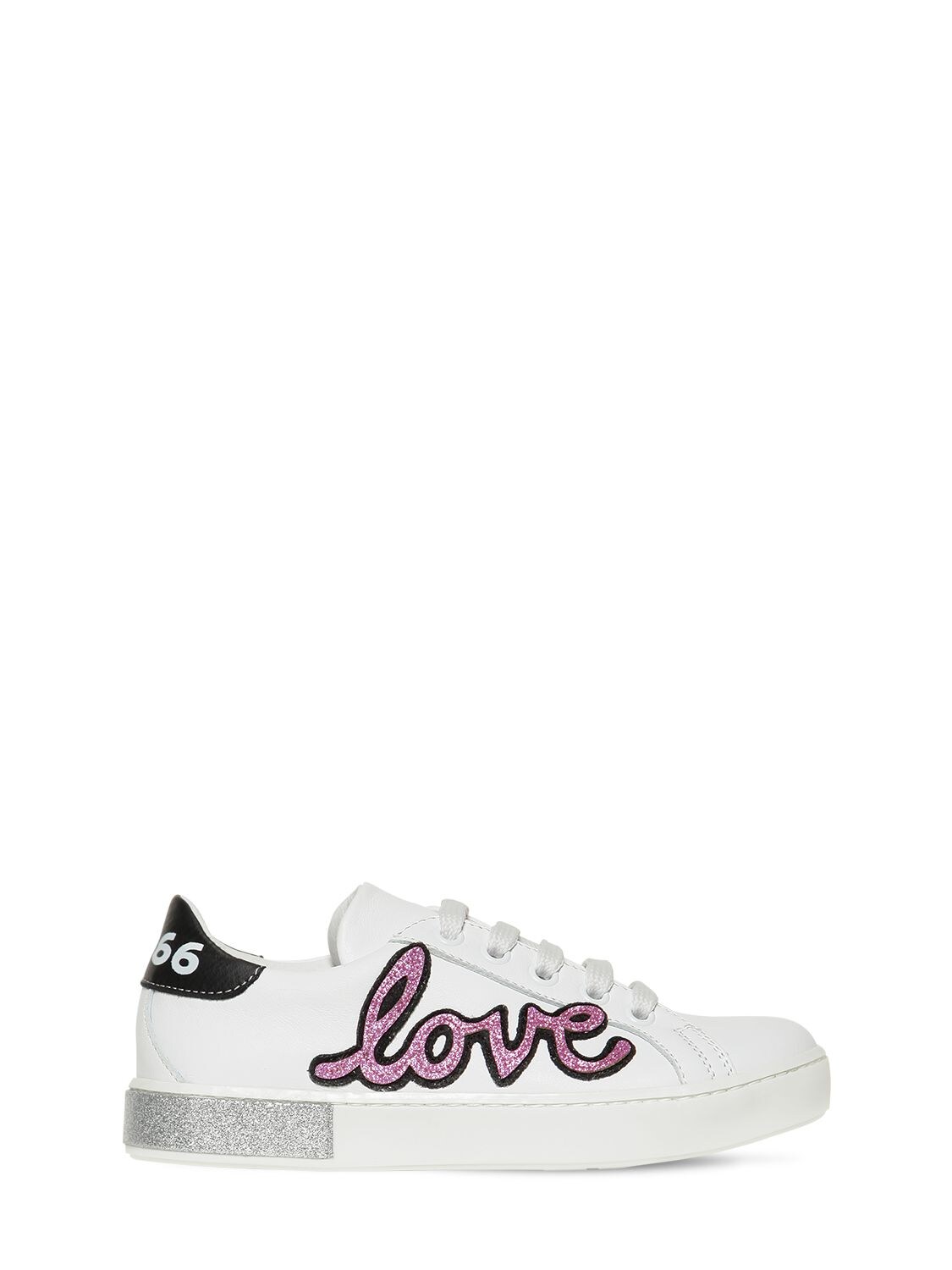 Am 66 Leather Sneakers W/ Glittered Details In White