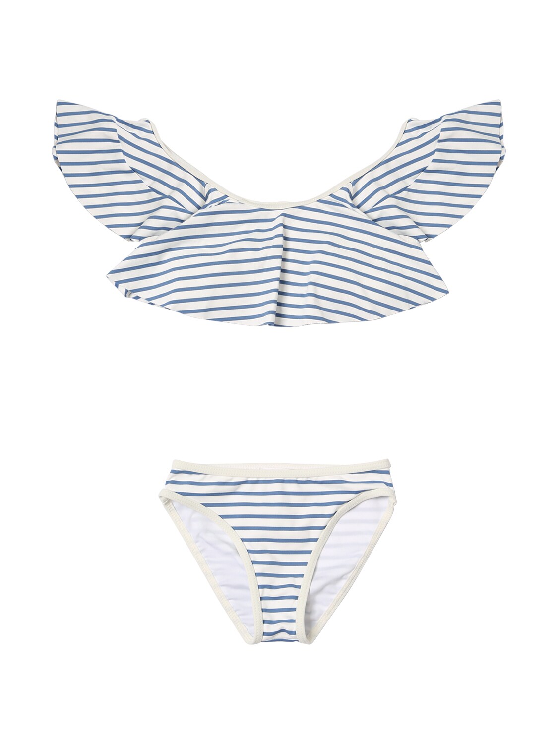 Chloé Kids' Striped Lycra Bikini In White,blue