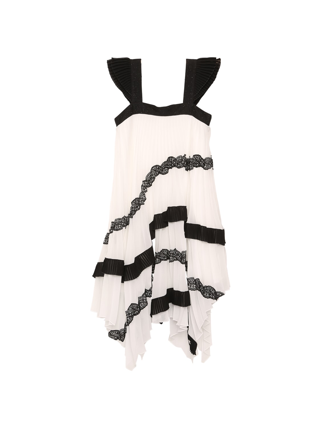 Givenchy Kids' Pleated Voile Dress W/ Asymmetrical Hem In White